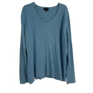 Talbots Woman Size 2X Sweater Blue Pullover Long Sleeve Cable Knit Pima Cotton